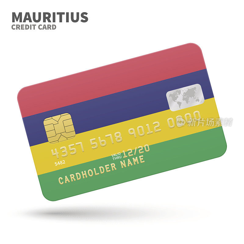Credit card with Mauritius flag background for bank, presentations and